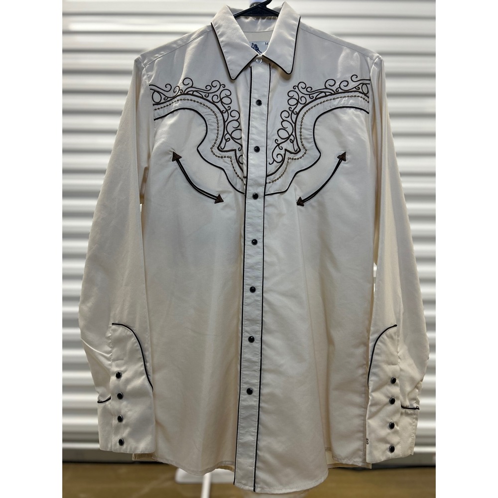 Ranger's Legend Shirt Men M Beige Western Cowboy Embroidered Snap Long Sleeve